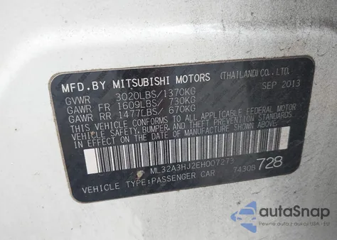 2014 Mitsubishi Mirage De z USA, uszkodzony, nr VIN ML32A3HJ2EH007273